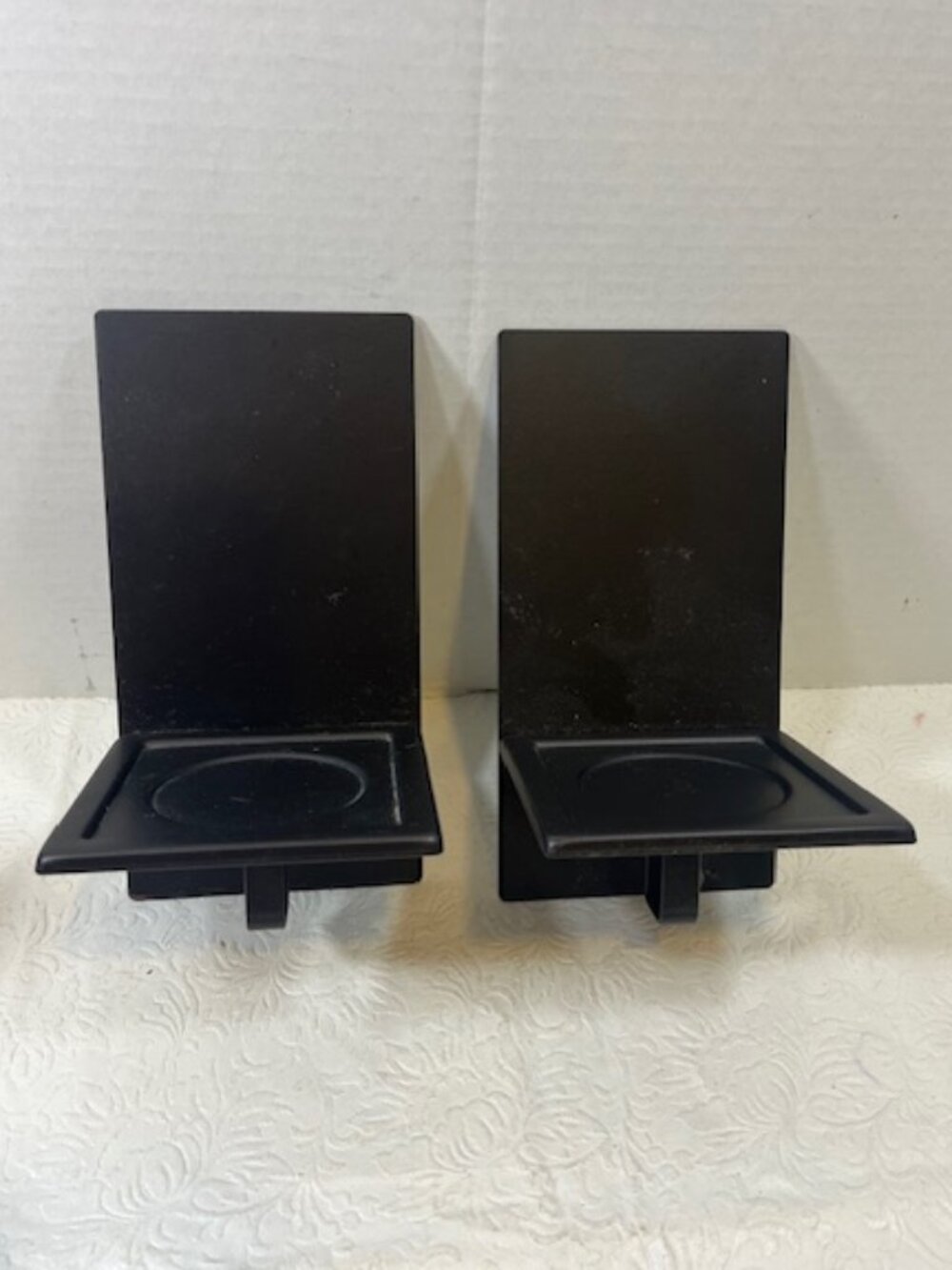 PartyLite Essentials Metal Wall Sconces Candle Holders Pair Geometric Black4"x8"